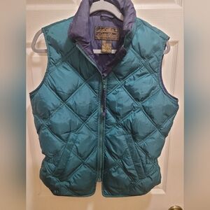 Eddie Bauer Down Vest Womens Size Small S Green Goose Puffer Quilted Full Zip